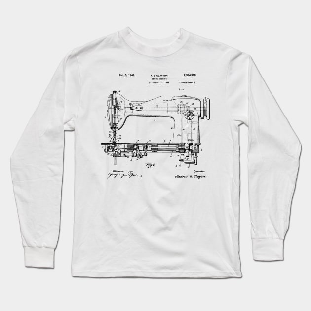 Sewing machine Patent, sewing lover gift idea, sewing machine present Long Sleeve T-Shirt by Anodyle